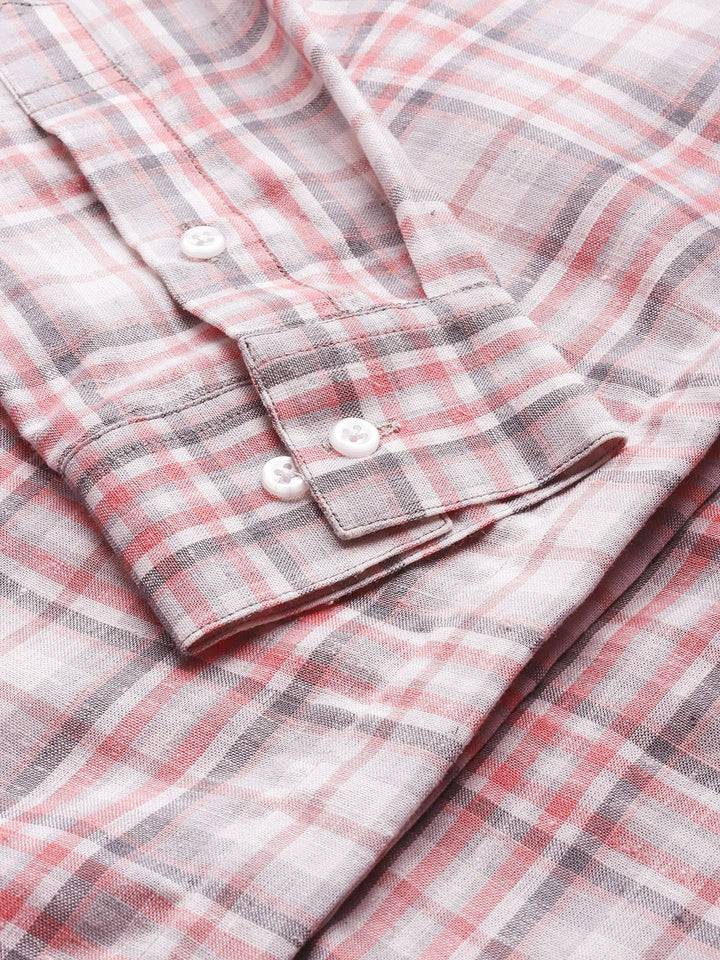 Women White Checks Linen Blend Formal Shirt