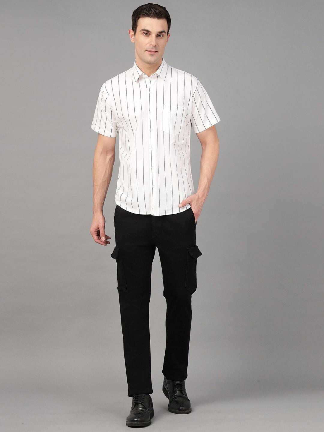 Hancock Men White Stripe Pure Cotton Slim Fit Casual Shirt