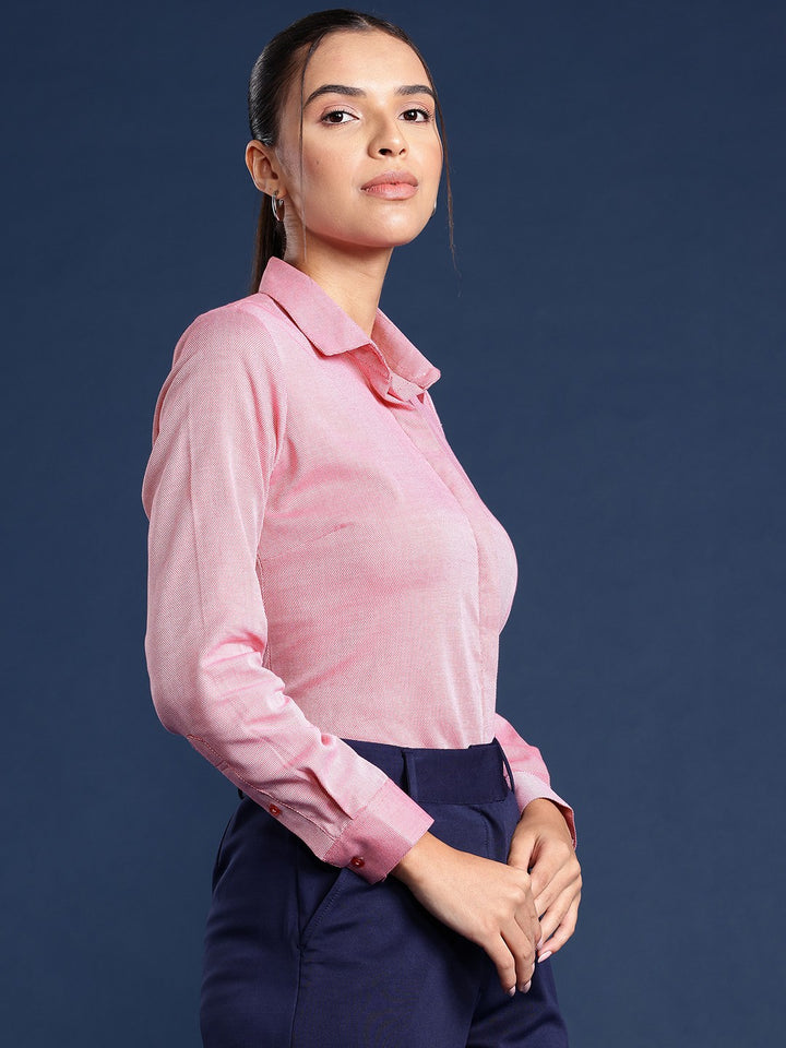 Women Red Solid Dobby Pure Cotton Formal Shirt