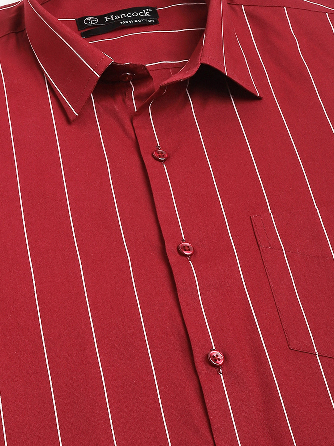 Men Maroon Striped Pure Cotton Slim Fit Casual Shirt