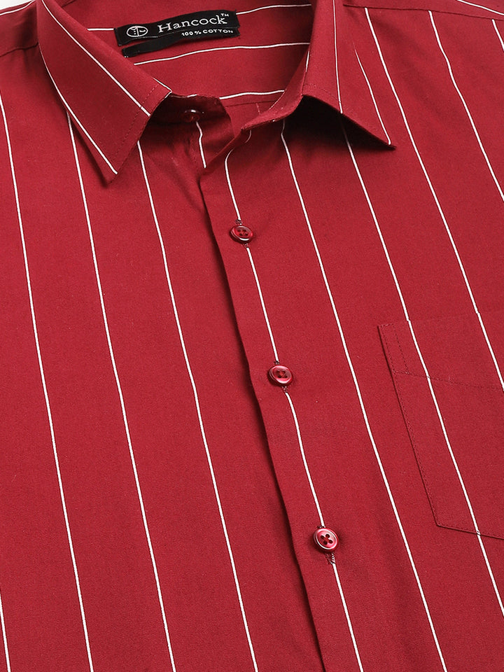 Men Maroon Striped Pure Cotton Slim Fit Casual Shirt