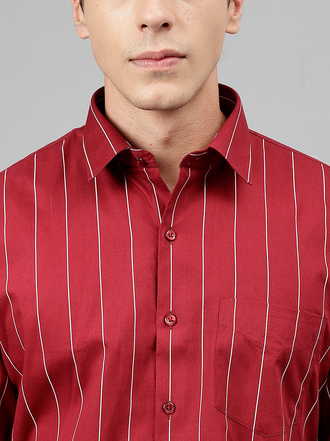 Men Maroon Striped Pure Cotton Slim Fit Casual Shirt