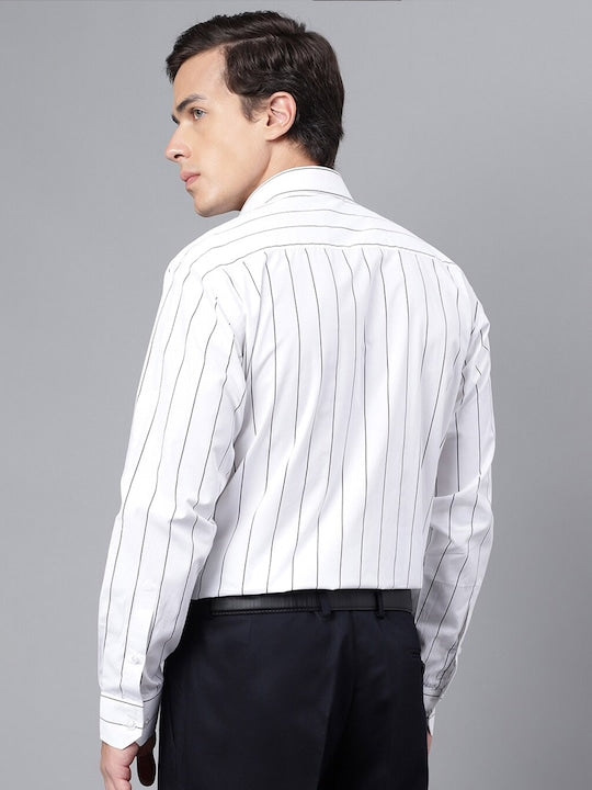 Men White Pure Cotton Striped Slim Fit Formal Shirt