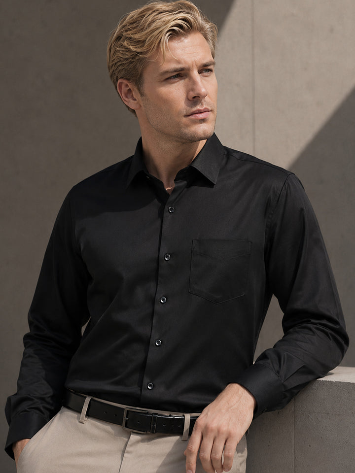 Men Black Solid Pure Cotton Slim Fit Formal Shirts