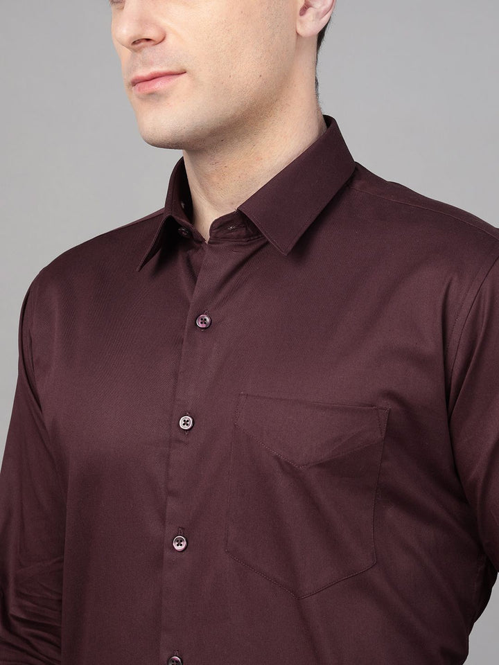 Hancock Men Wine Solid Pure Cotton Slim Fit Formal Shirt