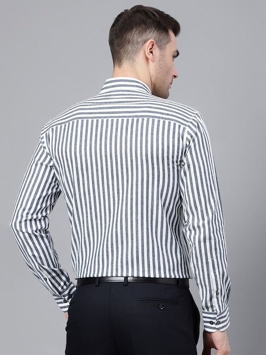 Pencil Striped Plaided Flannel Pure Cotton Slim Fit Formal Shirt