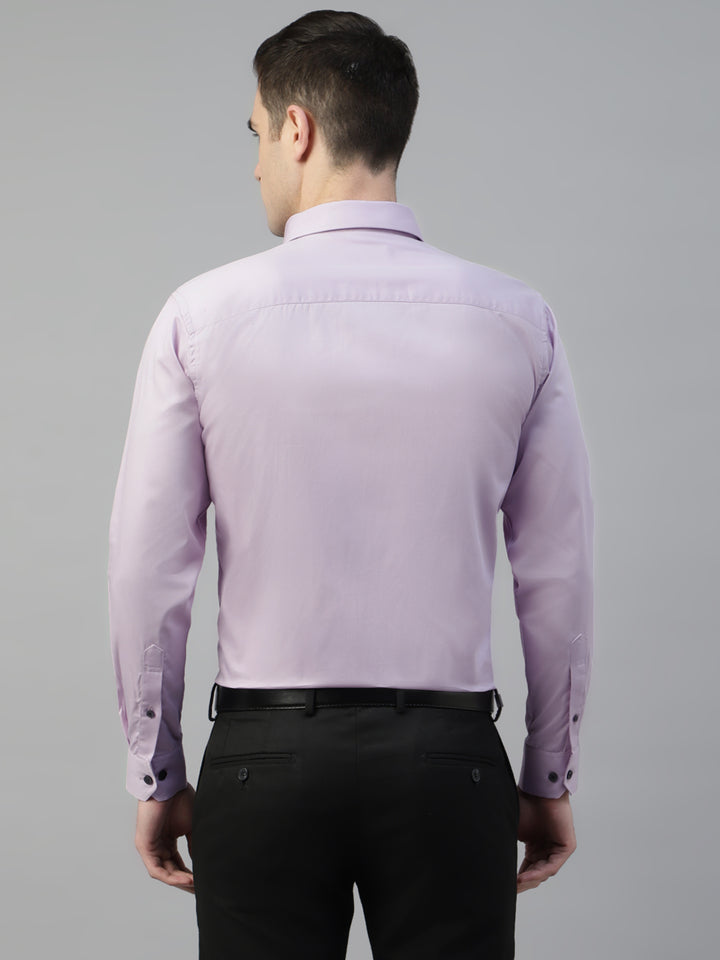 Men Lavender Solid Pure Cotton Pintucked Slim Fit Tuxedo Shirt