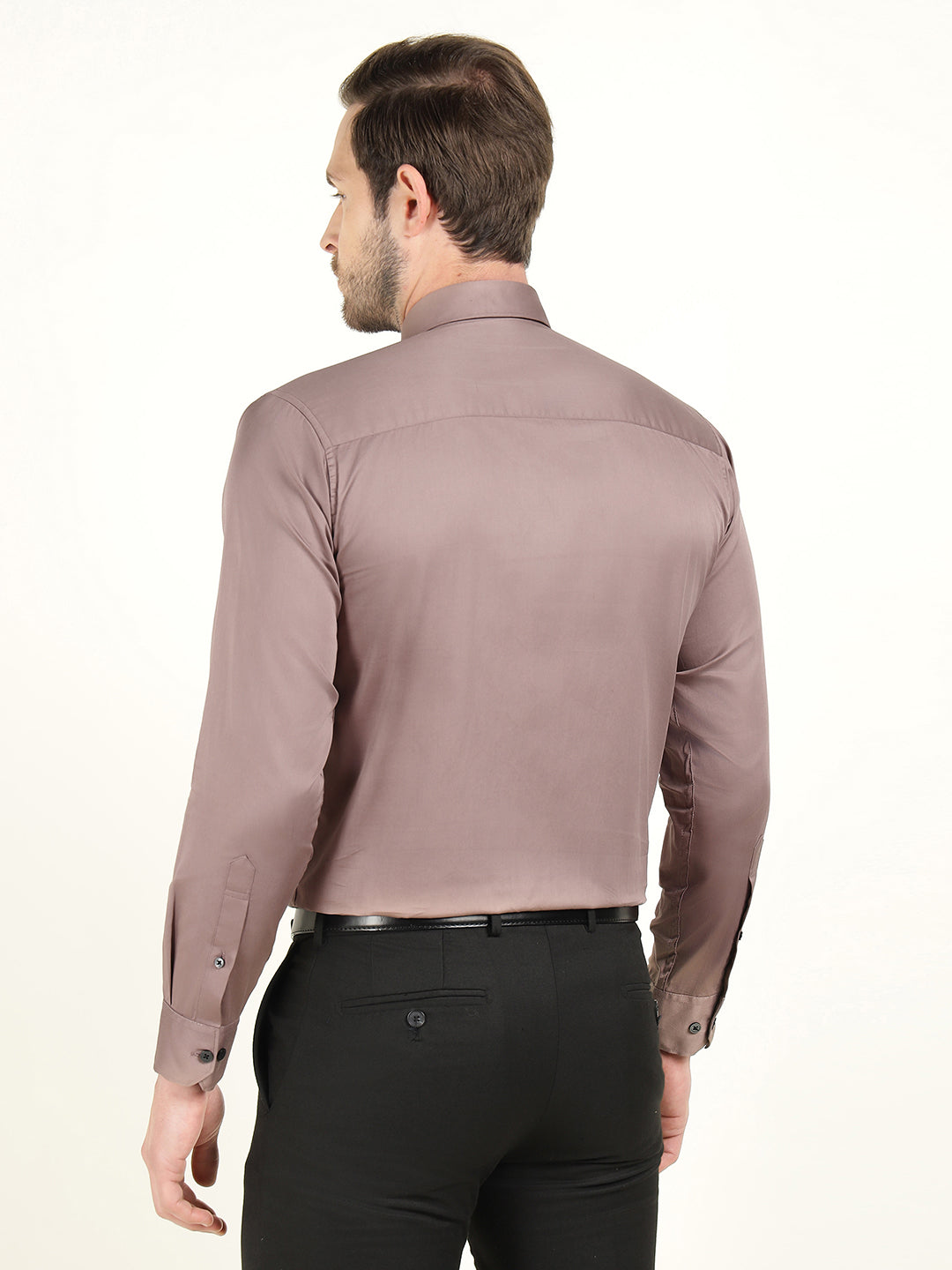 Hancock Men Dusty Mauve Slim Fit Cotton Satin Pintucked Tuxedo Party Shirt