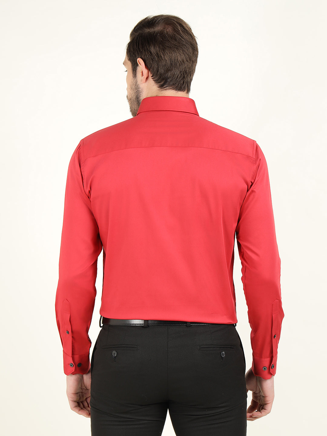Hancock Men Red Slim Fit Cotton Satin Pintucked Tuxedo Party Shirt