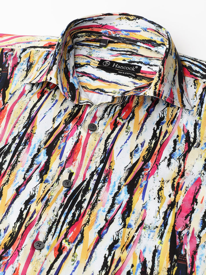 Men Pink & Multi Abstract Printed Slim Fit Party Shirt