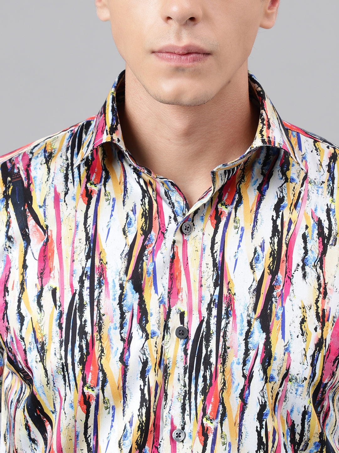 Men Pink & Multi Abstract Printed Slim Fit Party Shirt