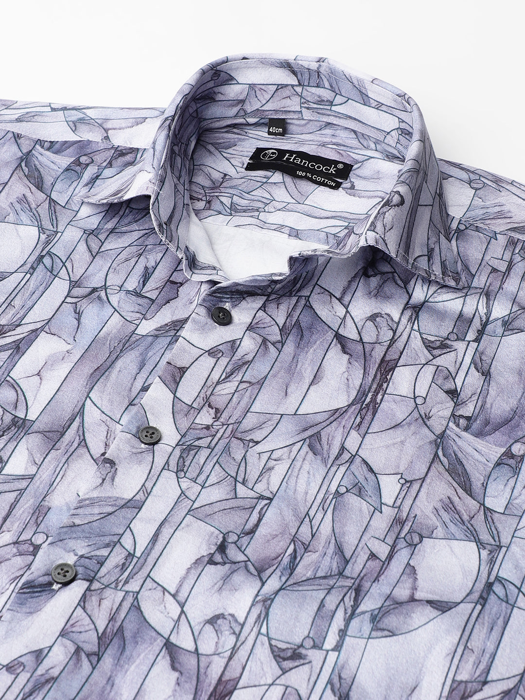 Men Blue Abstract Printed Cotton Satin Slim Fit Party Shirt