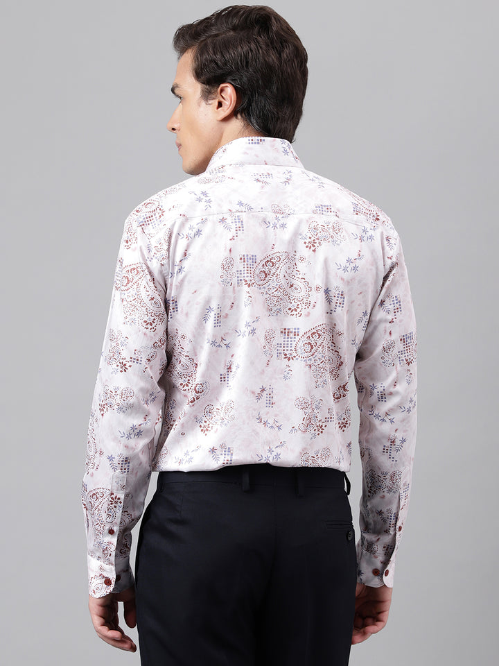 Men Light Pink & Blue Floral Printed Cotton Satin Slim Fit Party Shirt