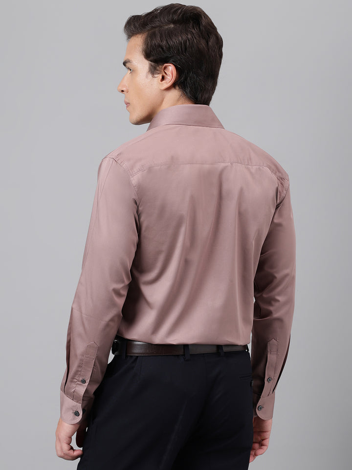 Men Dusty Mauve Solid Cotton Satin Slim Fit Party Shirt