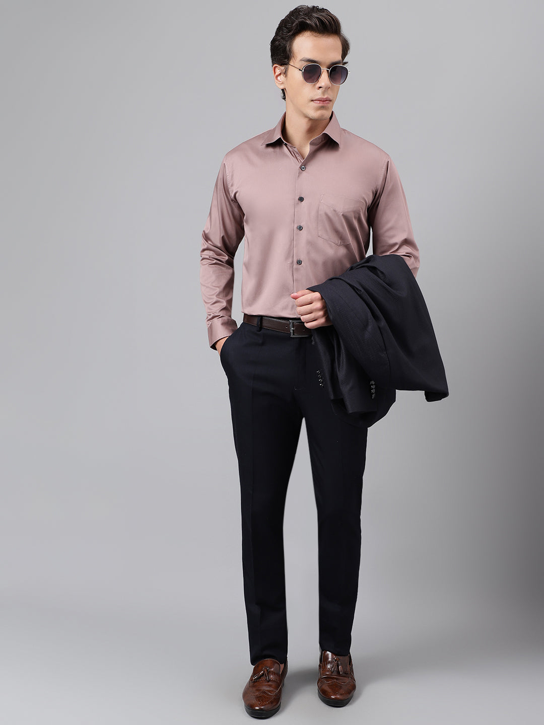 Men Dusty Mauve Solid Cotton Satin Slim Fit Party Shirt