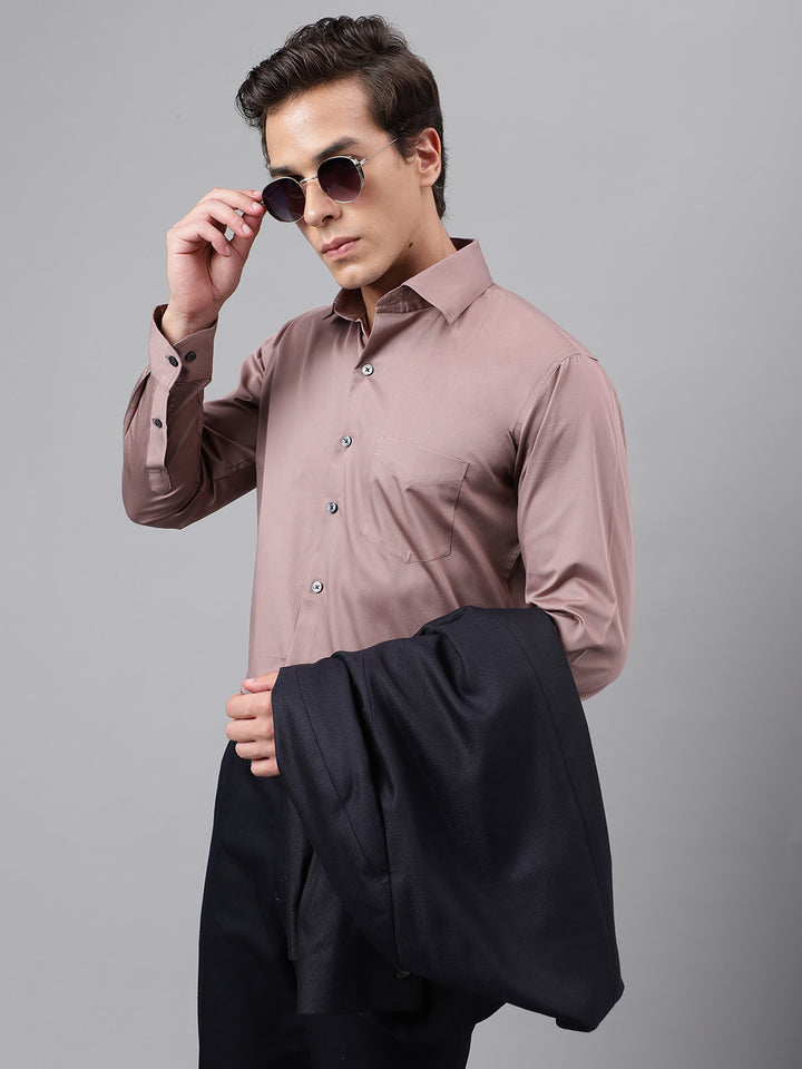 Men Dusty Mauve Solid Cotton Satin Slim Fit Party Shirt