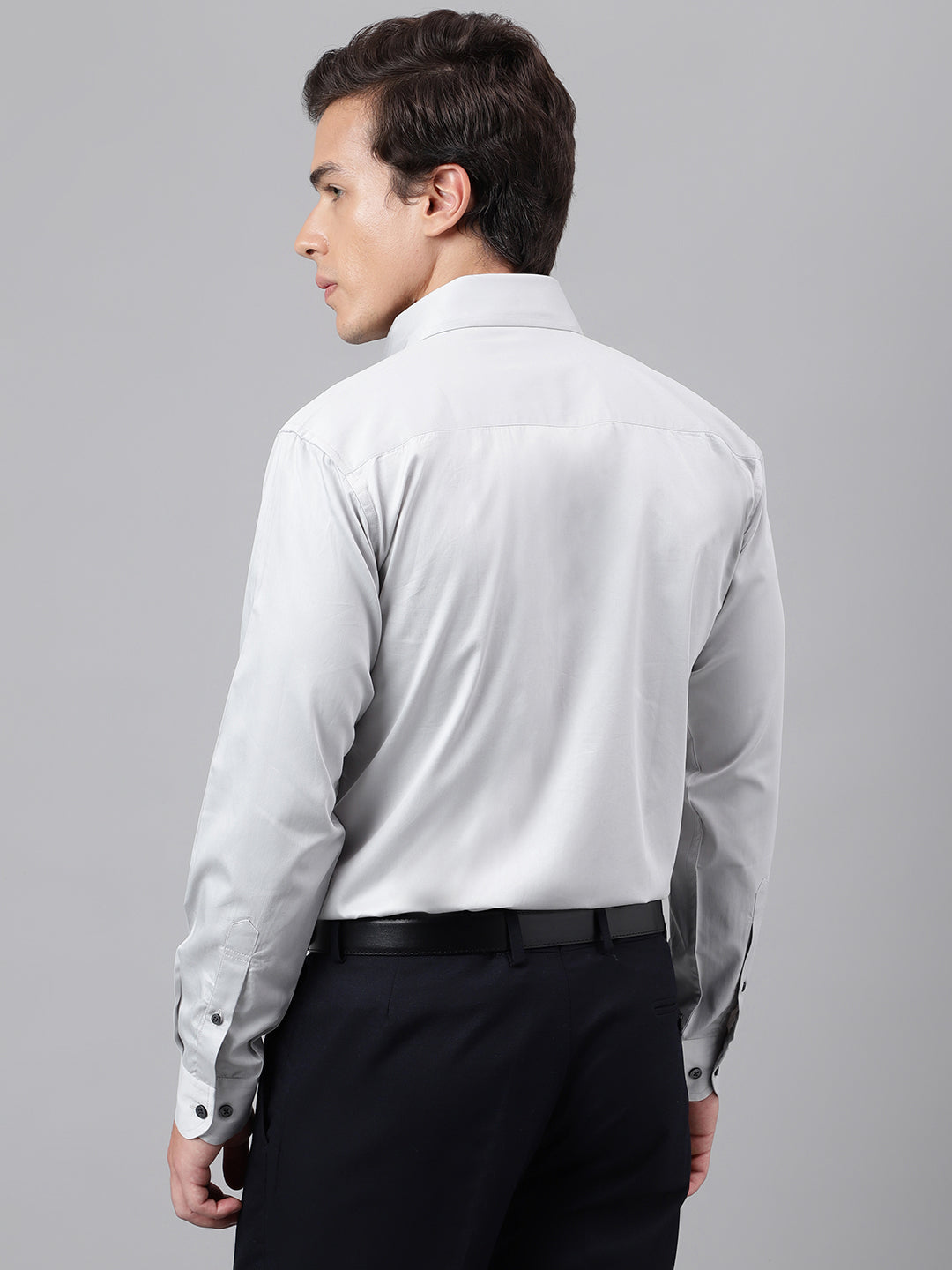 Men Light Grey Solid Cotton Satin Slim Fit Party Shirt