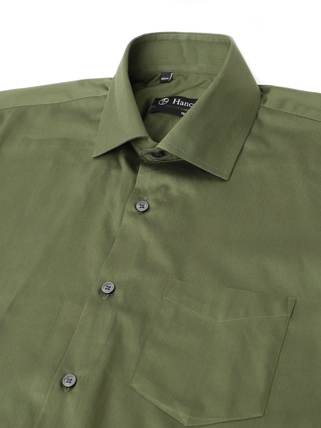 Men Olive Solid Cotton Satin Slim Fit Party Shirt