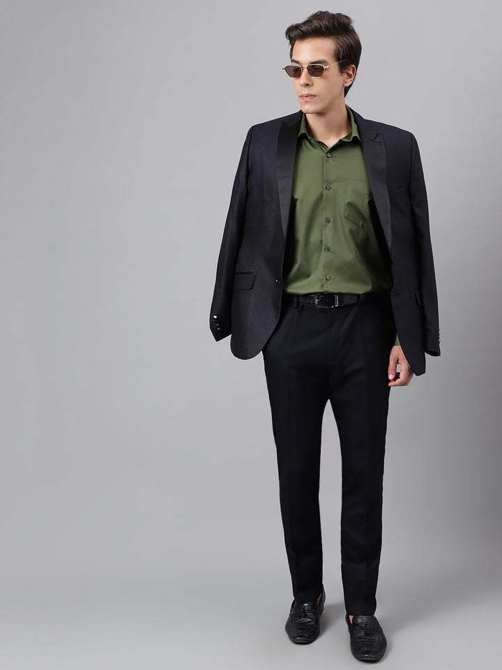 Men Olive Solid Cotton Satin Slim Fit Party Shirt