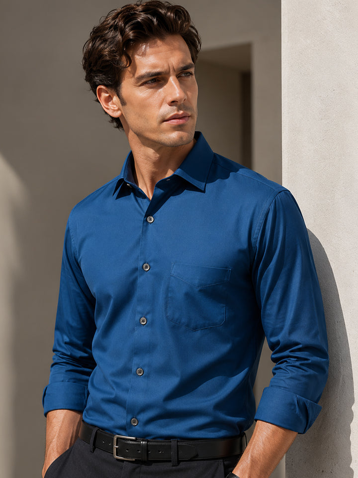 Men Turqoise Solid Cotton Satin Slim Fit Party Shirt