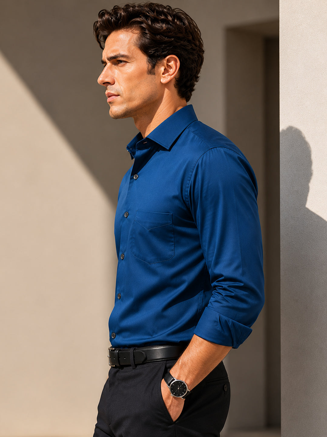Men Turqoise Solid Cotton Satin Slim Fit Party Shirt