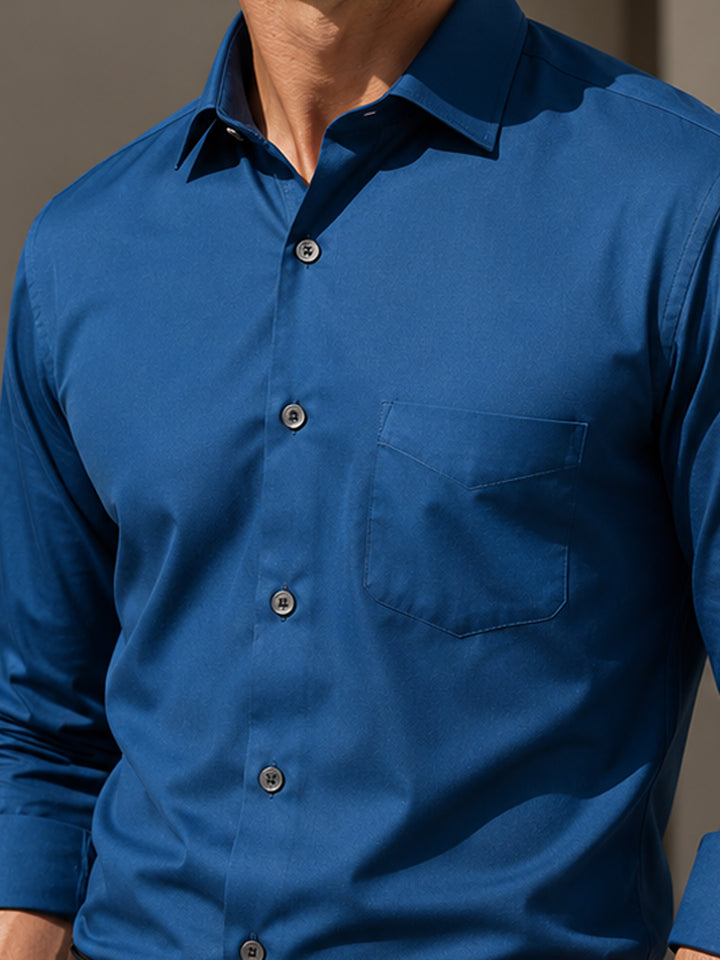 Men Turqoise Solid Cotton Satin Slim Fit Party Shirt