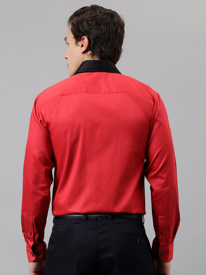 Hancock Men Red Solid Pure Cotton Slim Fit Party Shirt