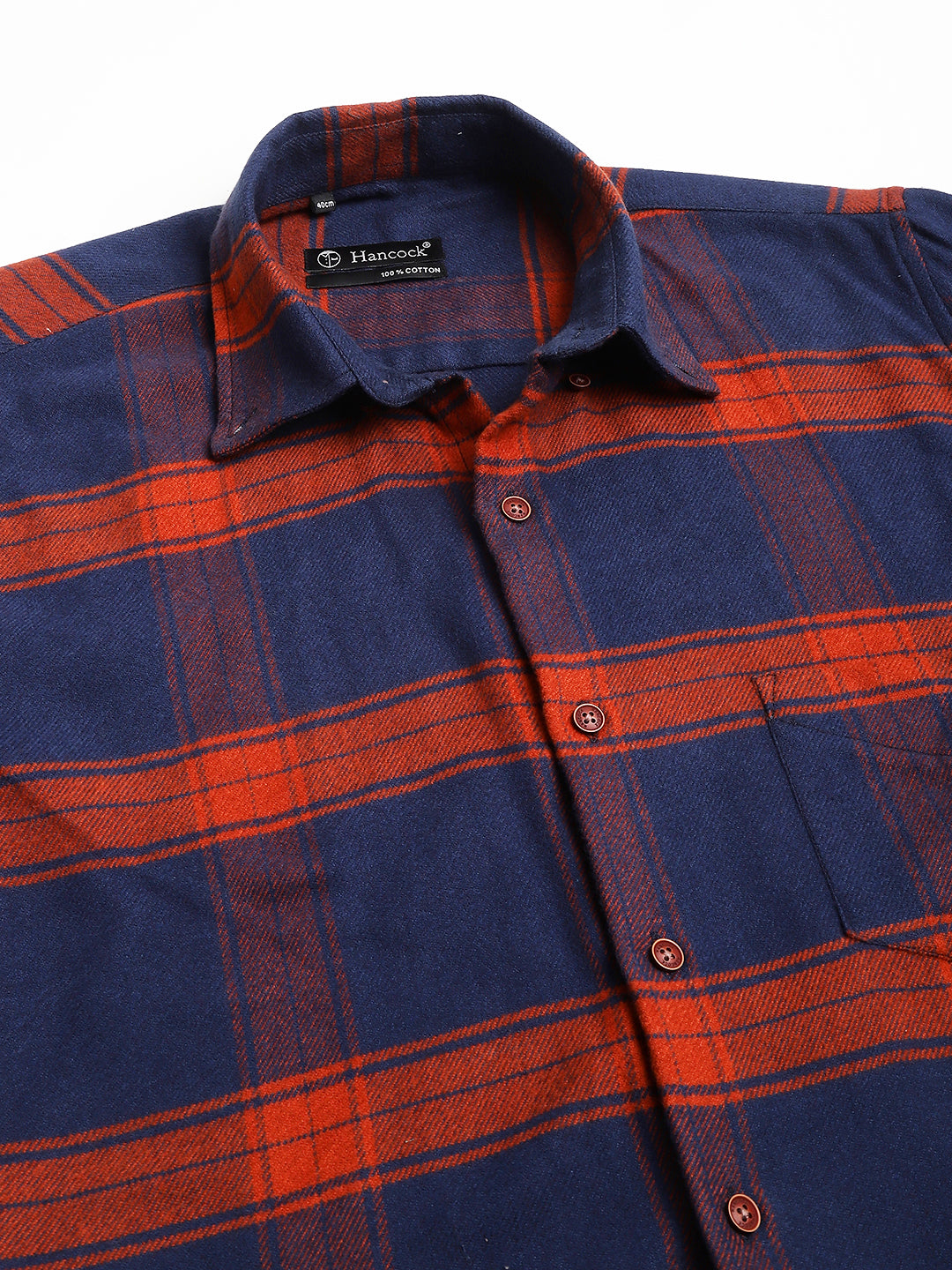 Men Navy & Red Pure Cotton Tartan Flannel Checked Button Down Collar Slim Fit Casual Shirt