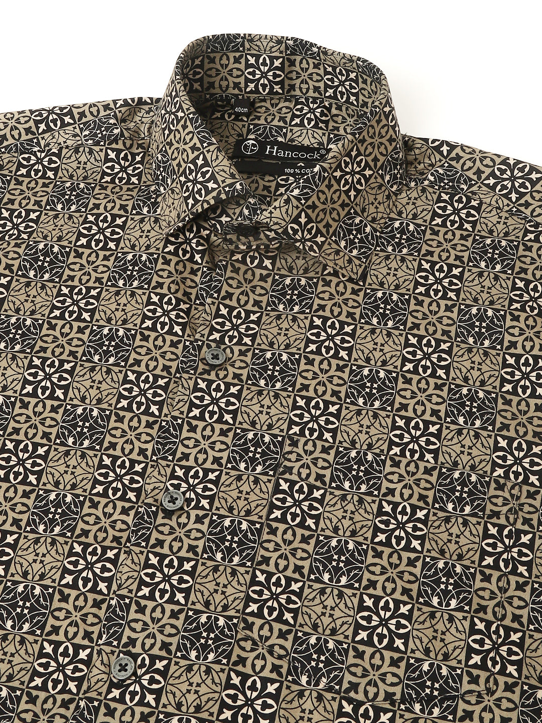 Men Olive & Black Pure Cotton Geometric Micro Ditsy Digital Printed  Slim Fit Party Shirt