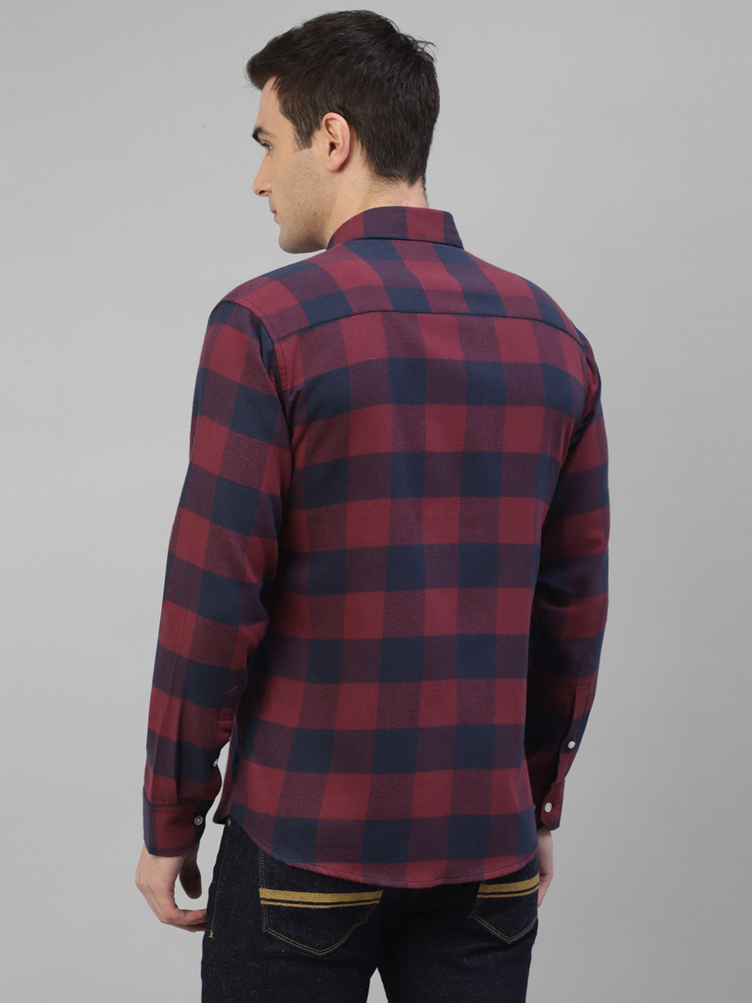 Men Maroon & Navy Blue Plaided & Flannel Checked Pure Cotton Slim Fit Casual Shirt