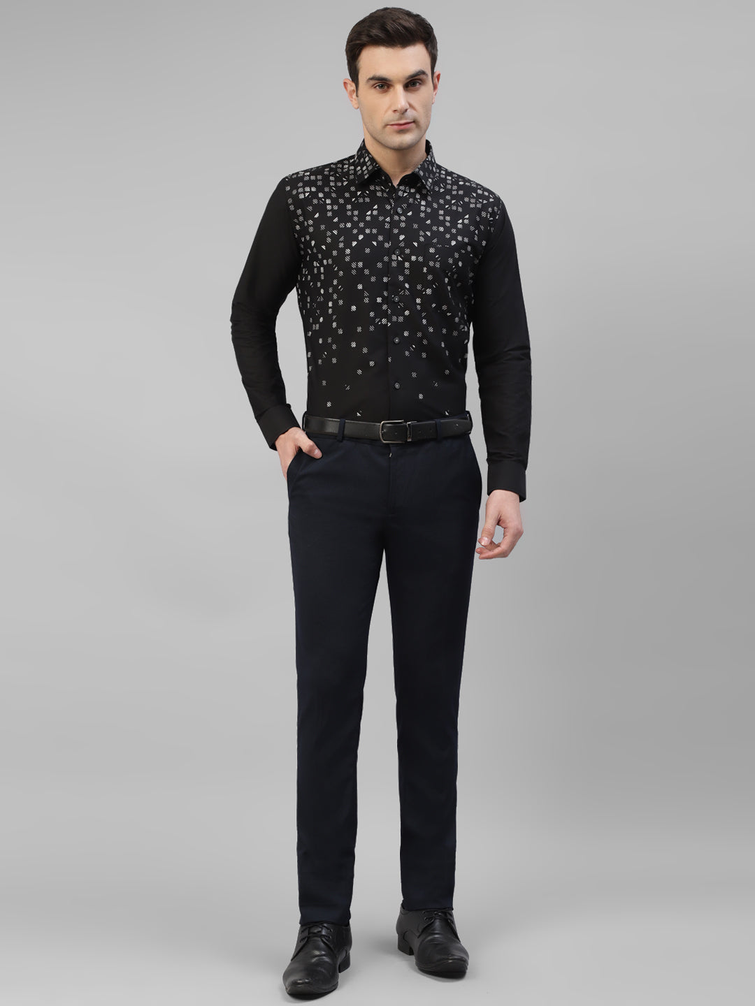 Men Black Micro Ditsy Printed Slim Fit Party Shirt