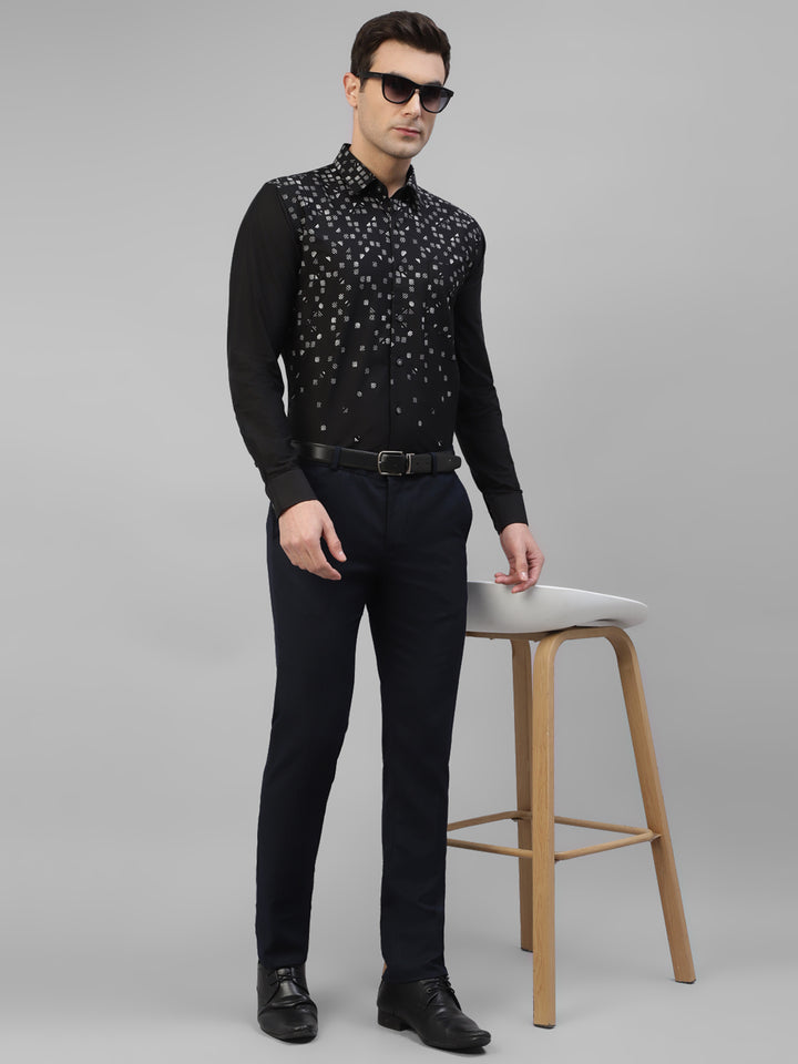 Men Black Micro Ditsy Printed Slim Fit Party Shirt