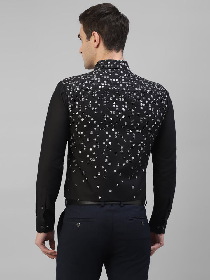 Men Black Micro Ditsy Printed Slim Fit Party Shirt