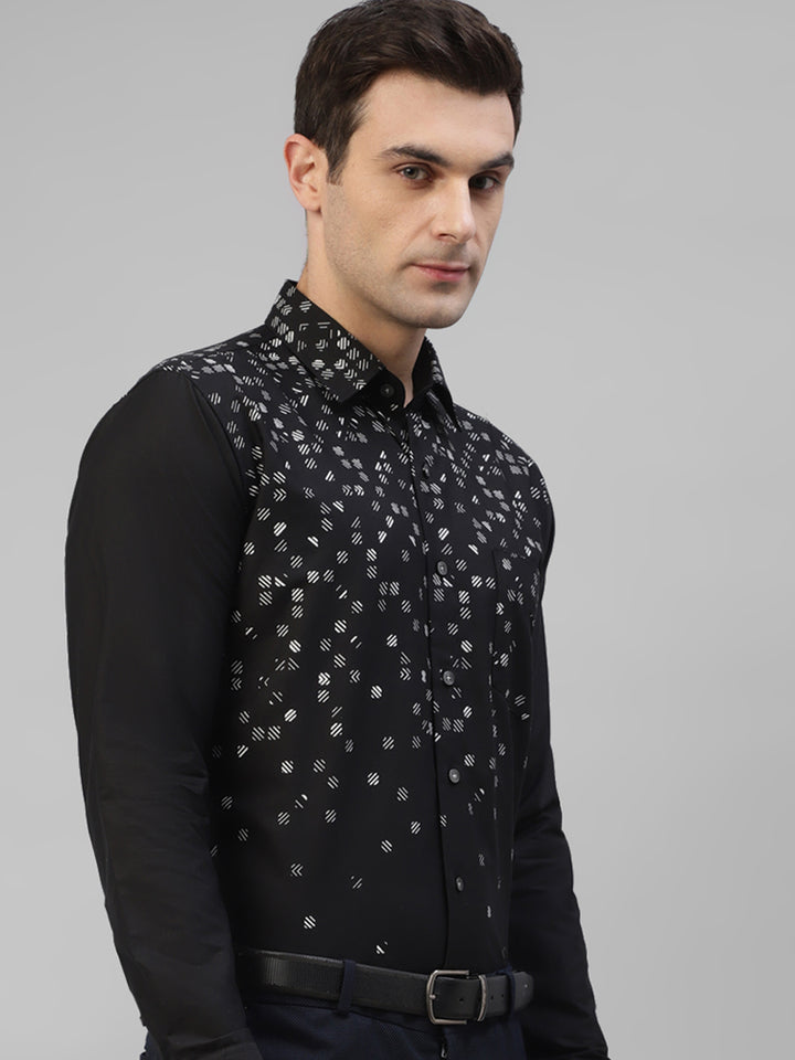 Men Black Micro Ditsy Printed Slim Fit Party Shirt