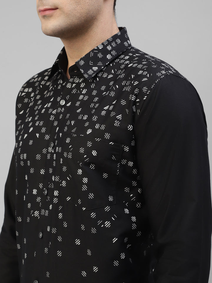 Men Black Micro Ditsy Printed Slim Fit Party Shirt