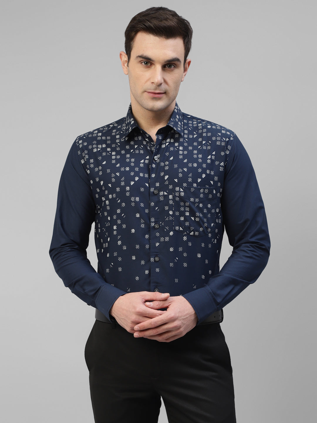 Men Blue Micro Ditsy Printed Slim Fit Party Shirt