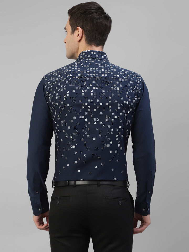 Men Blue Micro Ditsy Printed Slim Fit Party Shirt