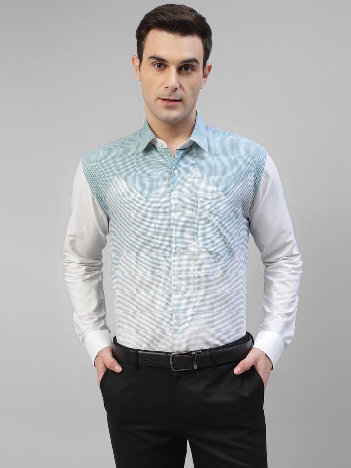 Men Green & Cream Micro Checked Printed Slim Fit Party Shirt