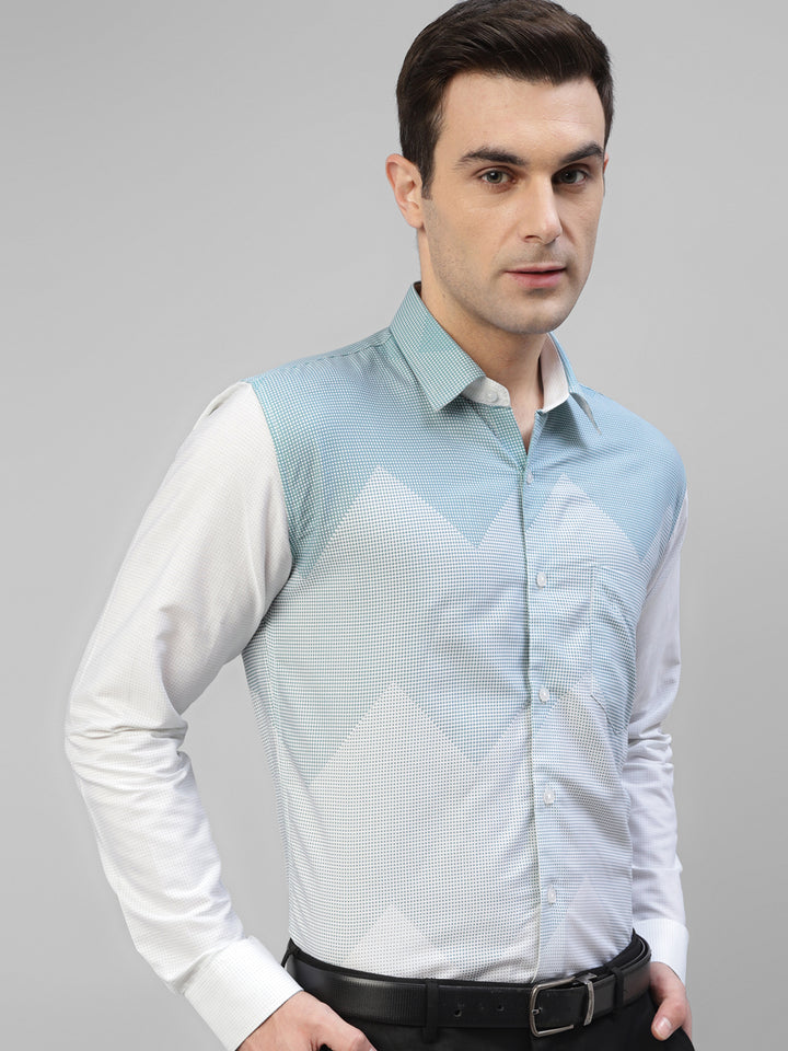 Men Green & Cream Micro Checked Printed Slim Fit Party Shirt