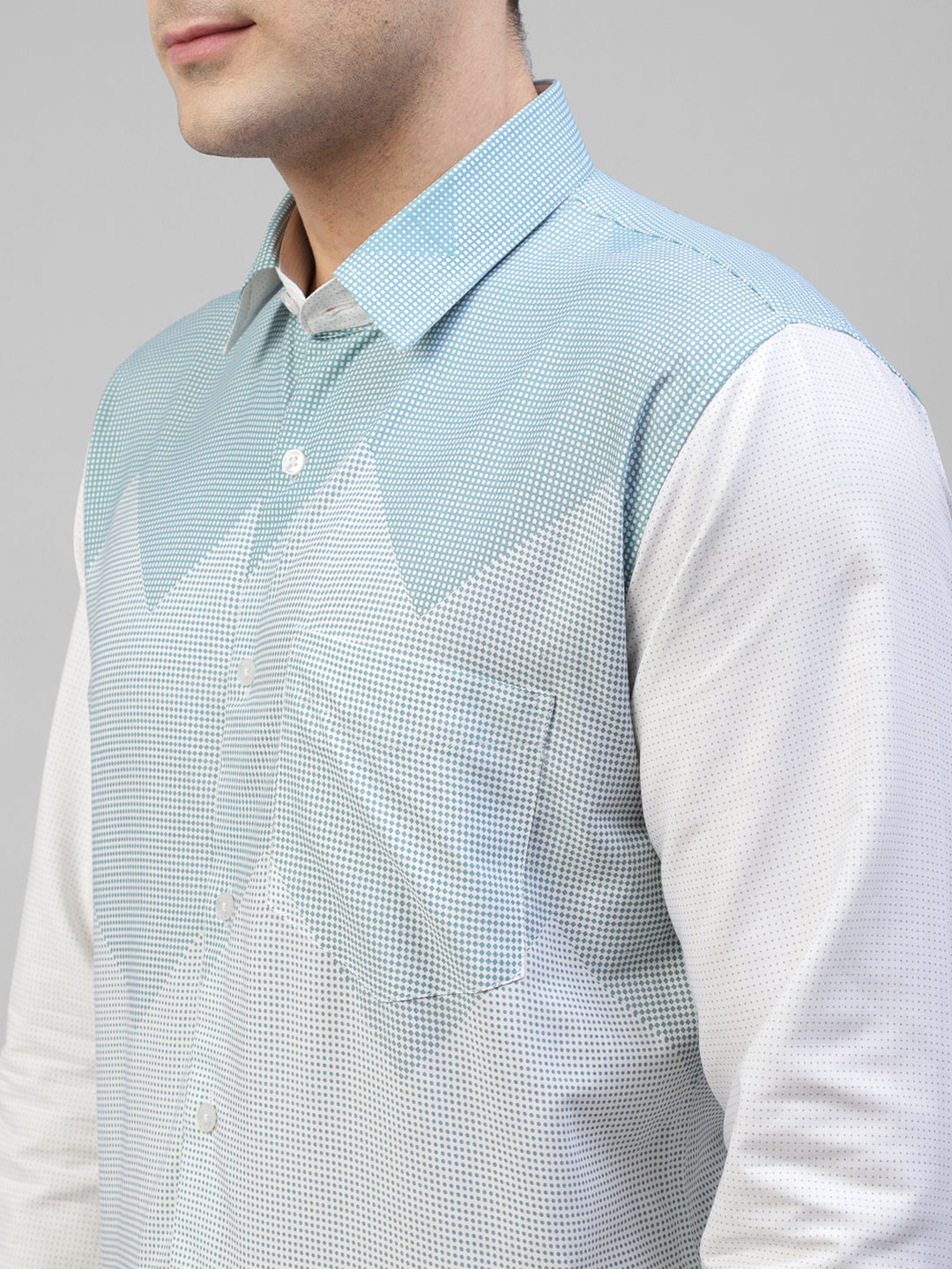 Men Green & Cream Micro Checked Printed Slim Fit Party Shirt