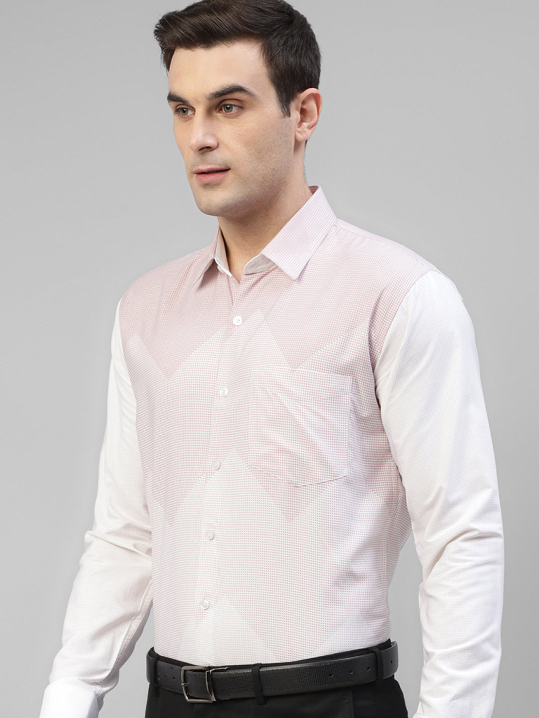 Men Pink Cream Micro Checked Printed Slim Fit Party Shirt