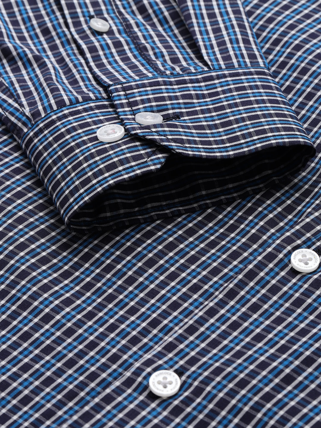 Men Navy Blue & Blue Micro Checked Pure Cotton Slim Fit Formal Shirt