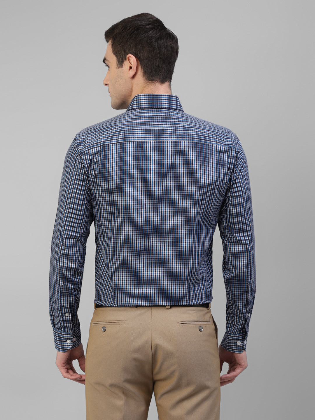 Men Navy Blue & Blue Micro Checked Pure Cotton Slim Fit Formal Shirt