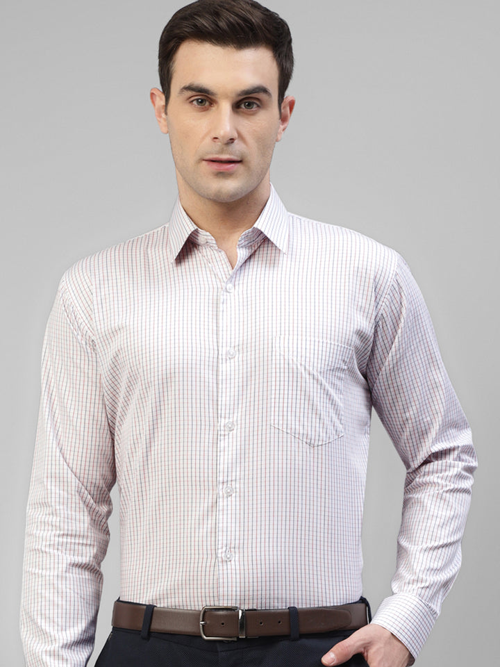 Men White & Red Micro Checked Pure Cotton Slim Fit Formal Shirt