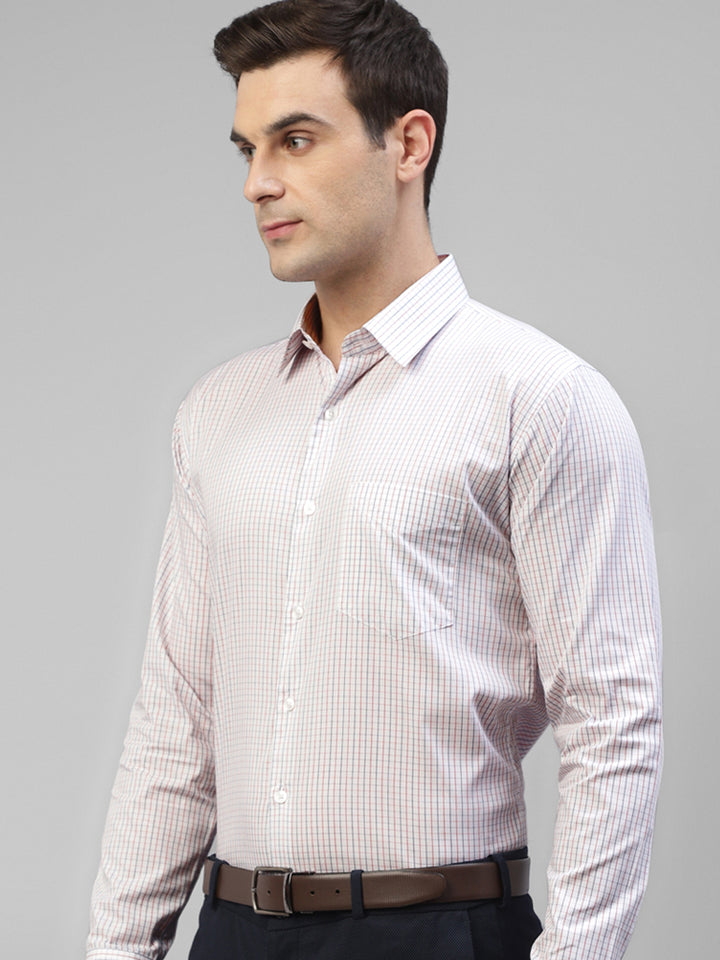 Men White & Red Micro Checked Pure Cotton Slim Fit Formal Shirt