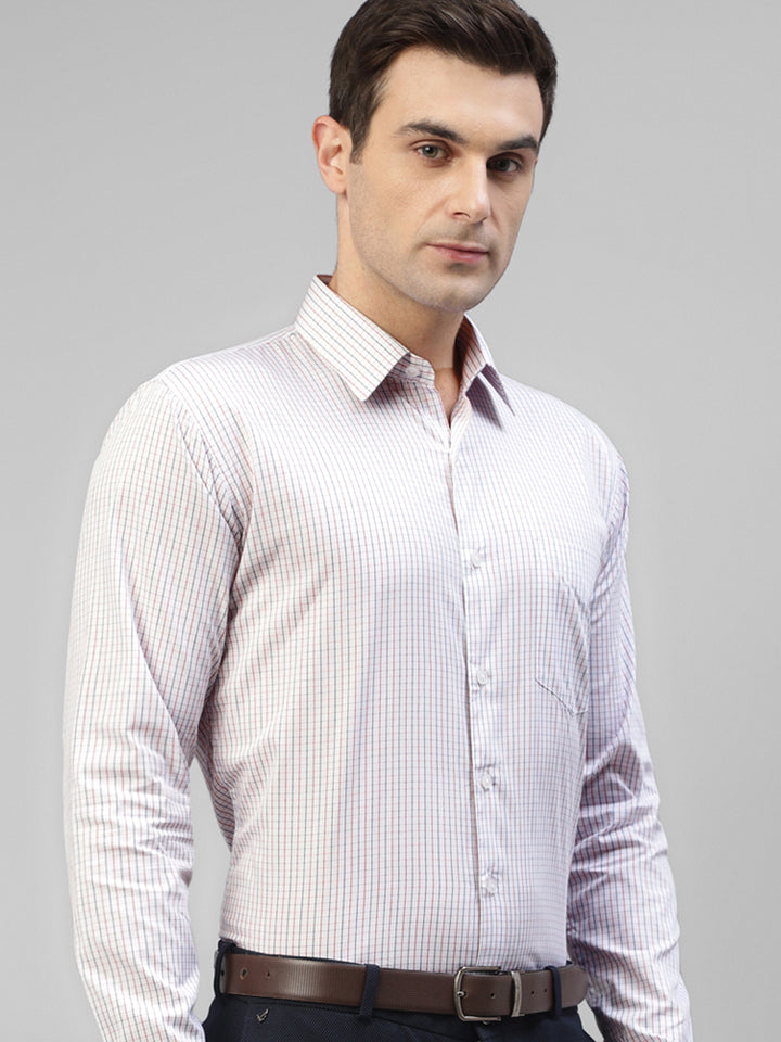 Men White & Red Micro Checked Pure Cotton Slim Fit Formal Shirt