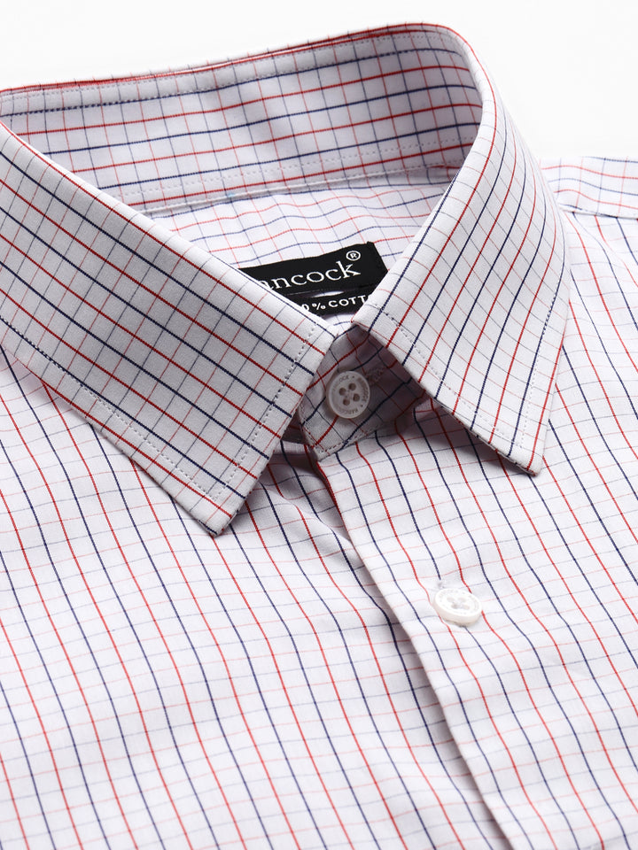 Men White & Red Micro Checked Pure Cotton Slim Fit Formal Shirt