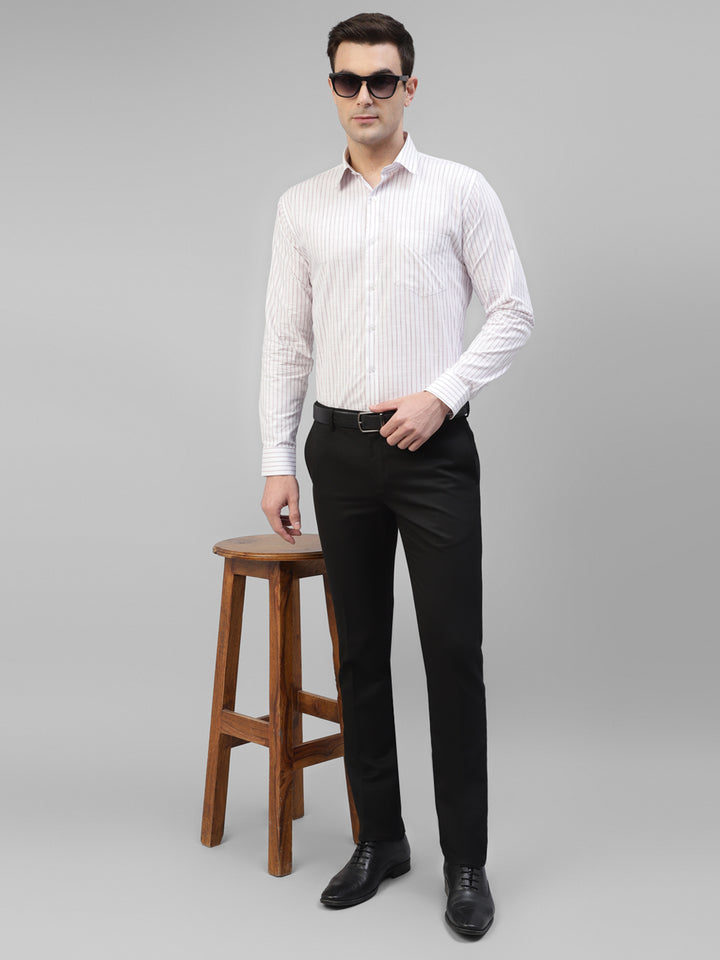 Men White & Pink Striped Linen Slim Fit Formal Shirt