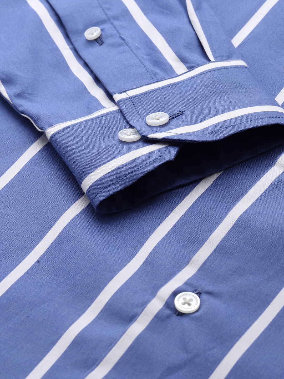 Men Blue Vertical Striped Pure Cotton Slim Fit Formal Shirt