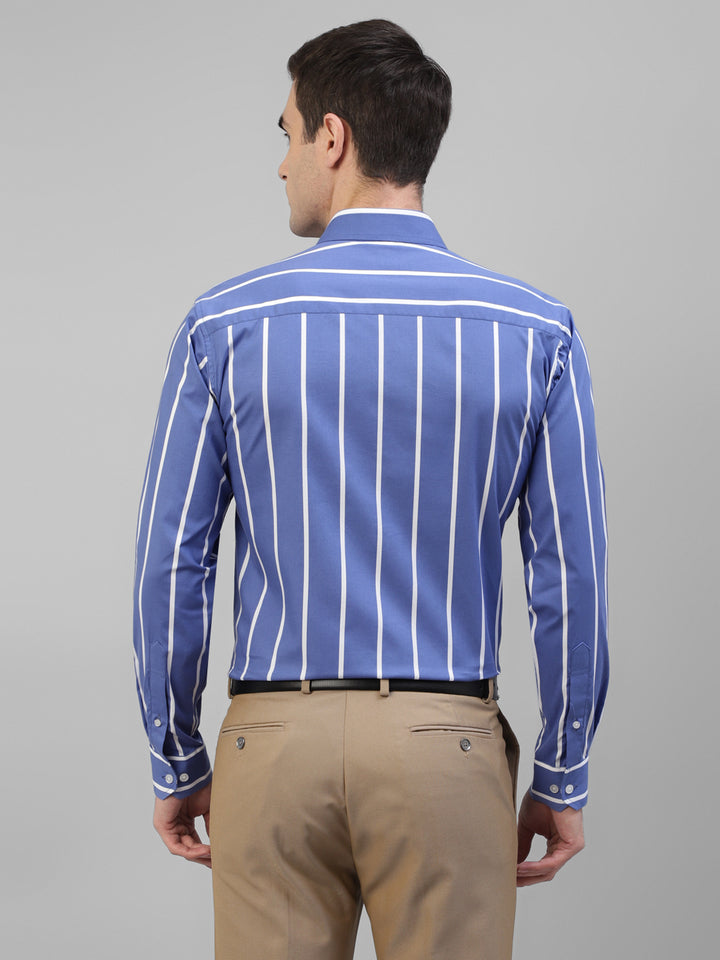 Men Blue Vertical Striped Pure Cotton Slim Fit Formal Shirt